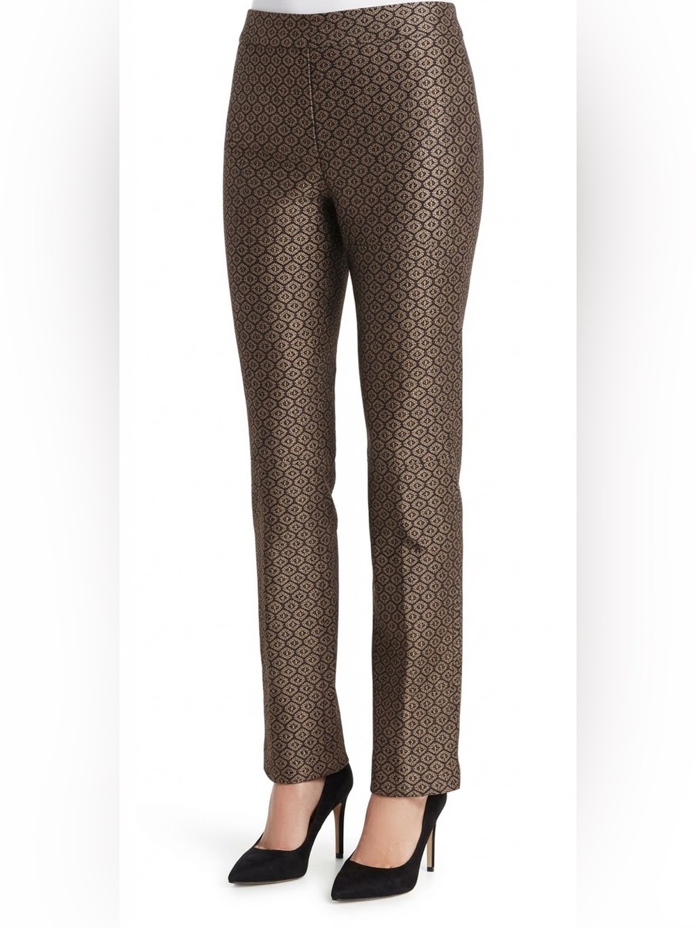 Chico’s Brown & Black Jacquard Slim Ankle Pants Stretch Dress Trousers